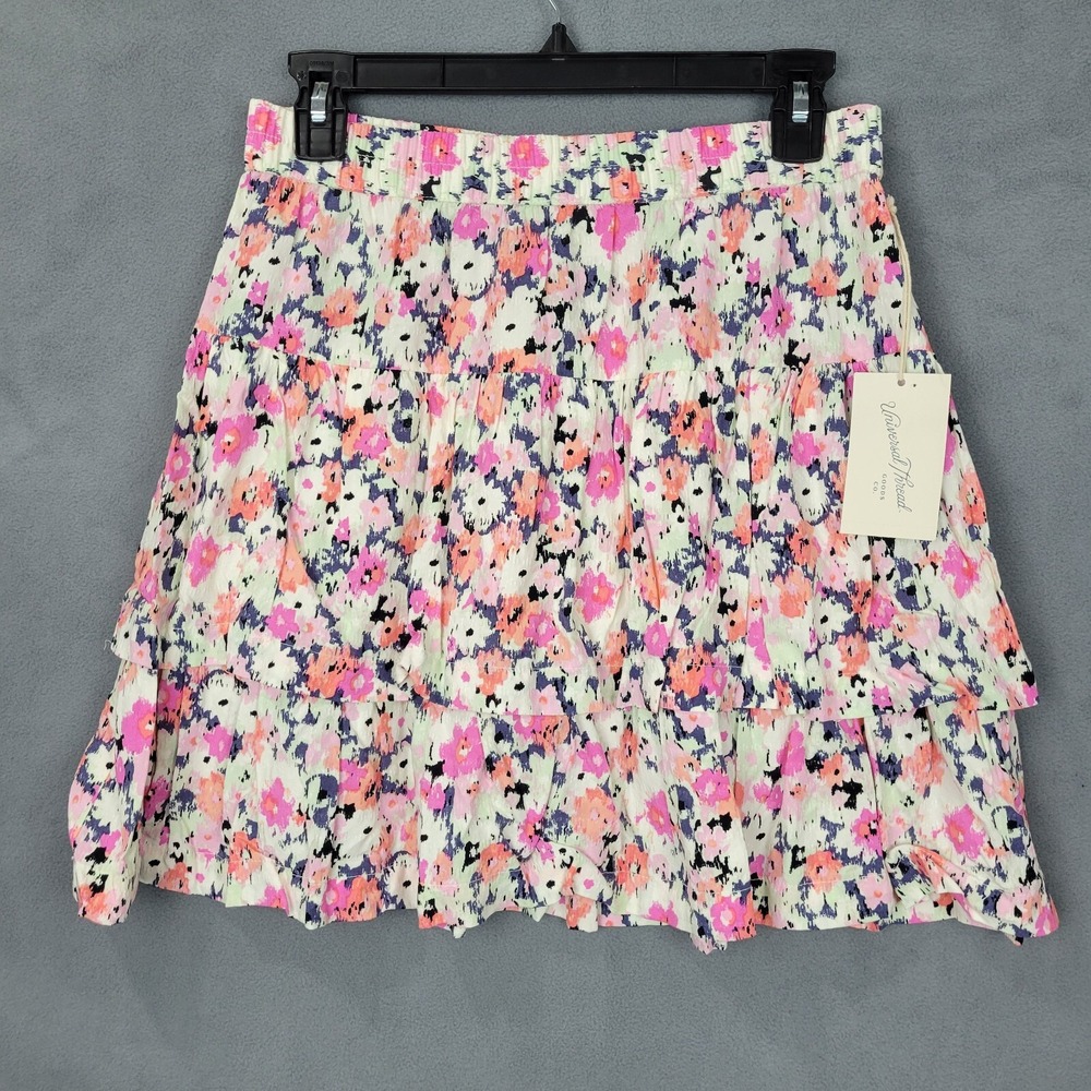 Universal Thread Tiered Mini Skirt Women's Small Floral Rayon Pull On Fairy 90s